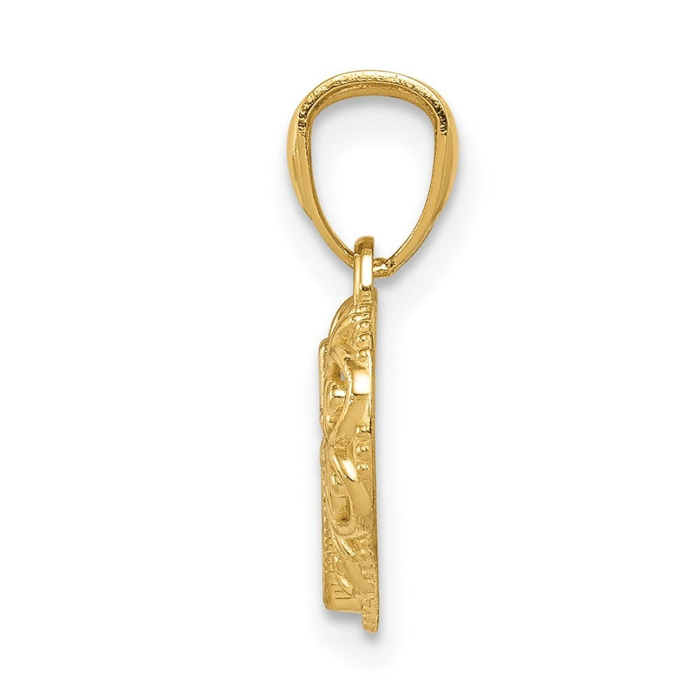 14k Yellow Gold Rhodium Cross in Heart Pendant