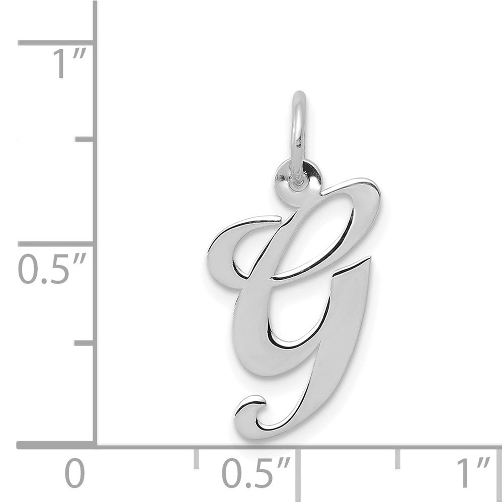 14k White Gold Medium Fancy Script Letter G Initial Charm Pendant