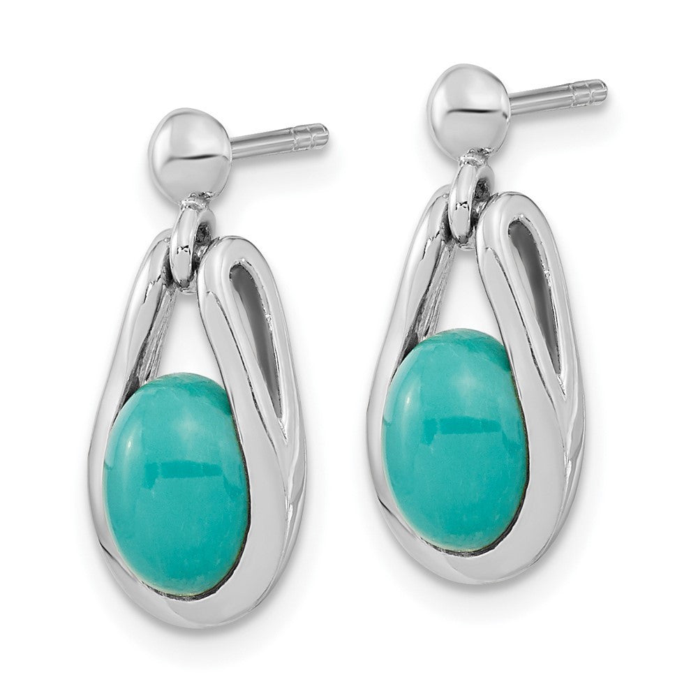 Sterling Silver RH-plated Oval Chinese Turquoise Dangle Earrings