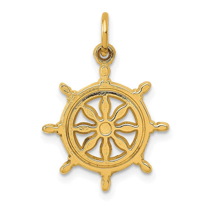 14k Yellow Gold Ships Wheel Charm Pendant