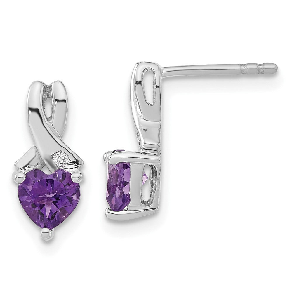 Sterling Silver Rhodium-plated Amethyst and Diamond Dangle Earrings