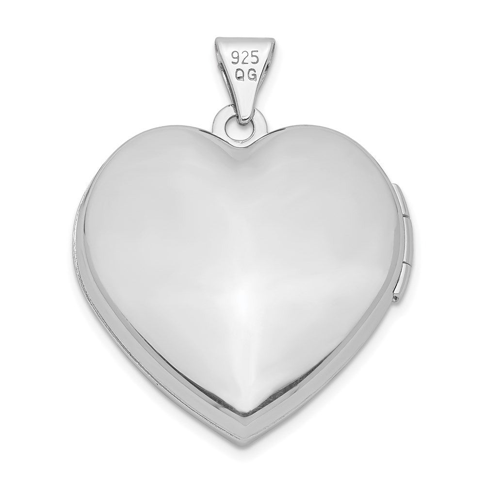 Sterling Silver Rhodium-plated 21mm Textured Heart Locket Pendant