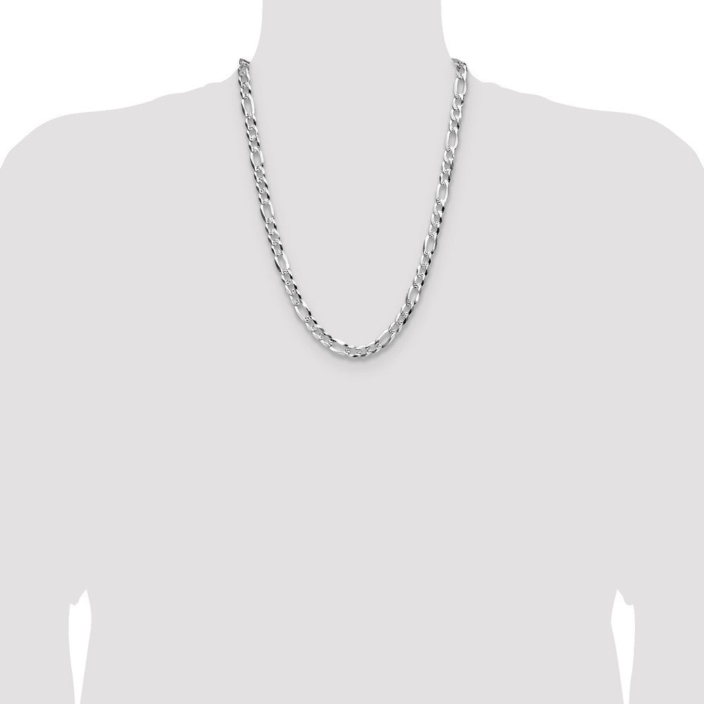 Sterling Silver 8.0mm Flat Diamond-Cut Pave Figaro Chain Necklace 24"