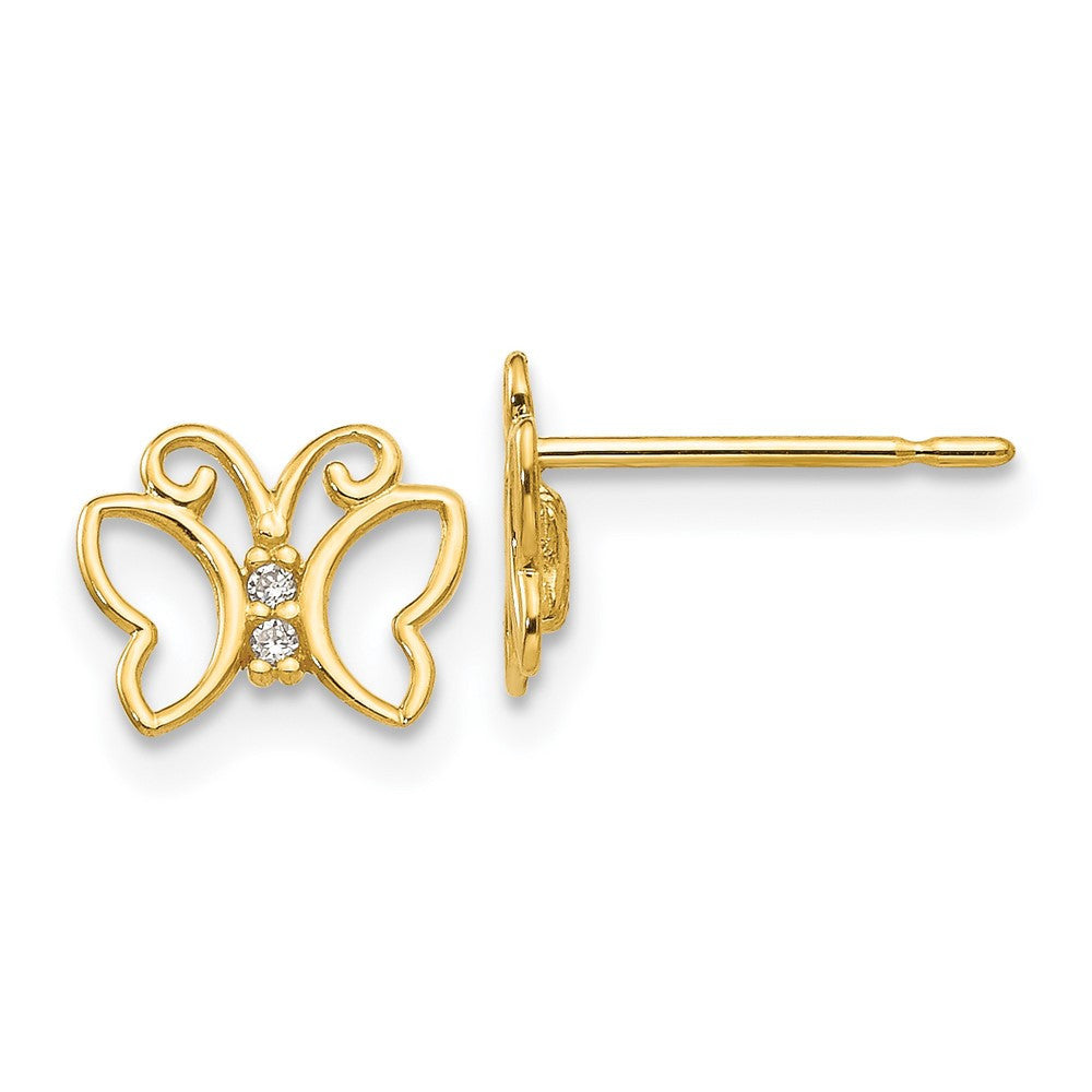 14k Yellow Gold CZ Children's Butterfly Button Stud Earrings