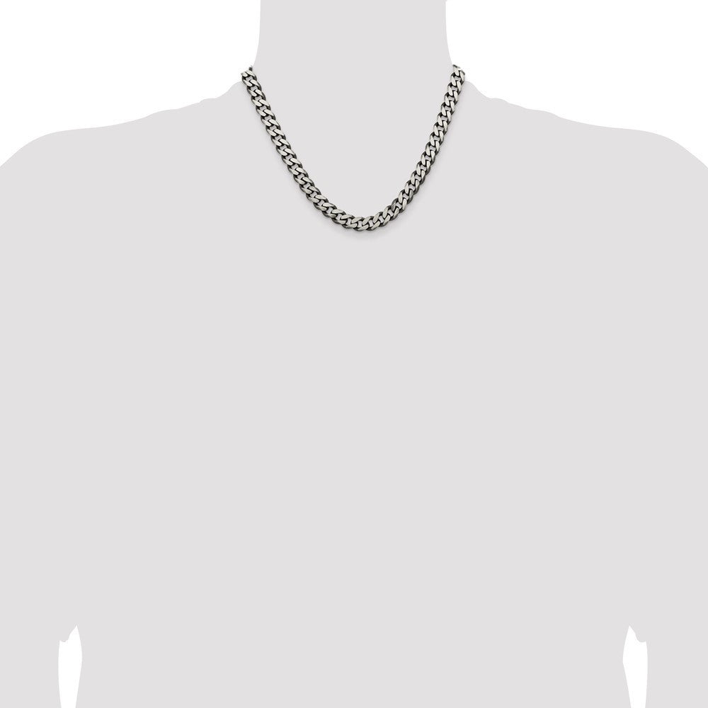 Sterling Silver Antiqued 9.3mm Curb Chain Necklace 18"