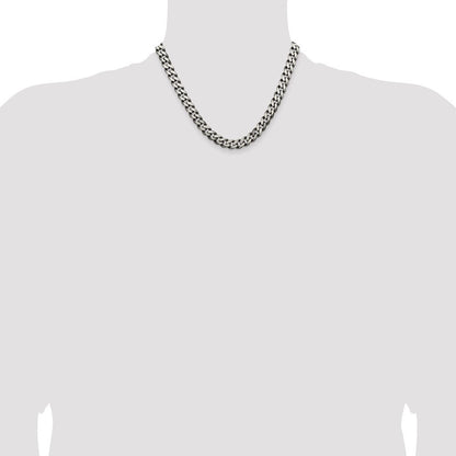 Sterling Silver Antiqued 9.3mm Curb Chain Necklace 18"