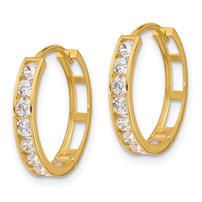 14k Yellow Gold Cubic Zirconia Hinged Hoop Earrings