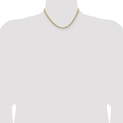 14k Yellow Gold 3.5mm Semi Solid Diamond-cut Rope Chain Necklace 16"