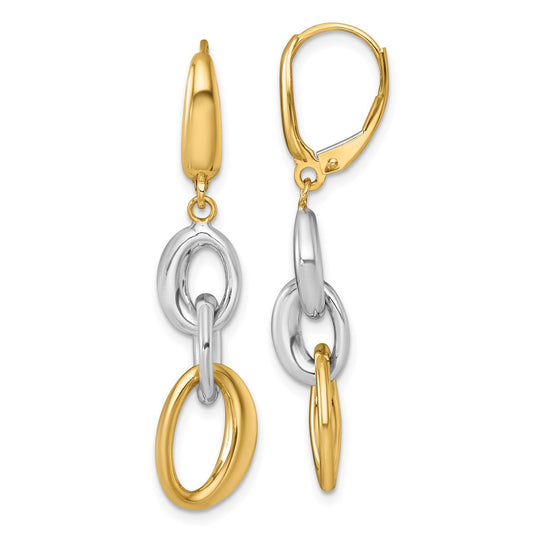 14k Two Tone Polished Fancy Oval Link Leverback Drop & Dangle Earrings