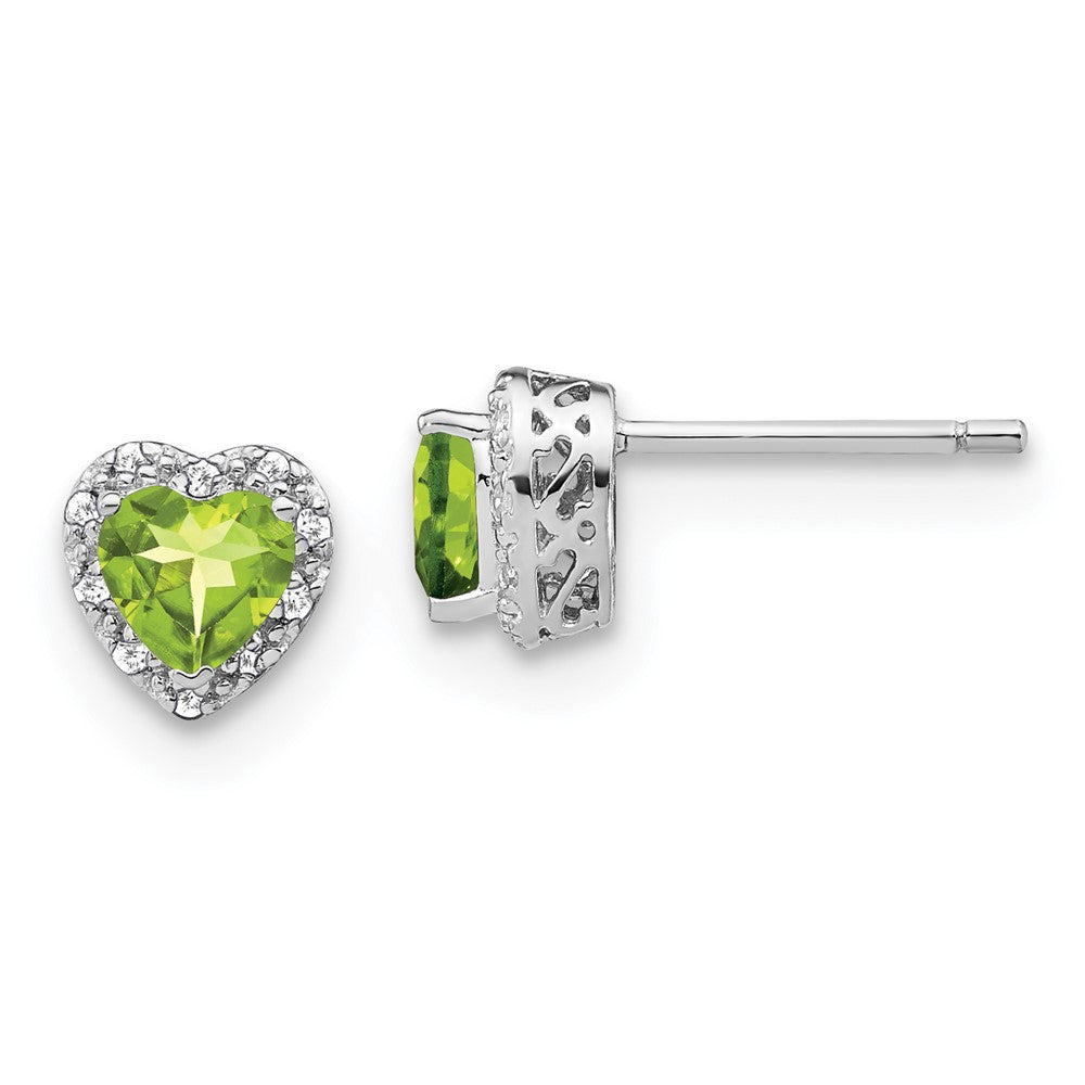 Sterling Silver Rhodium-plated Peridot and Diamond Button Stud Earrings