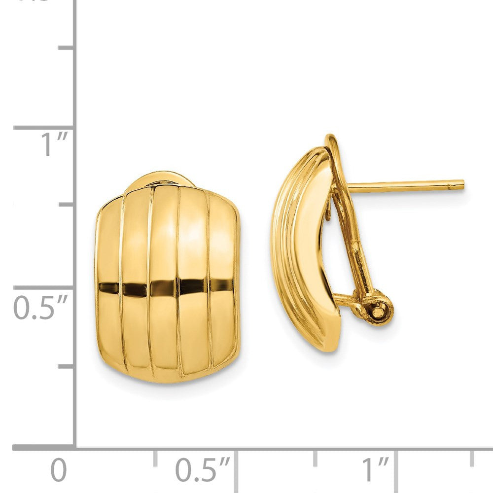 14k Yellow Gold Polished Ribbed Omega Back Stud Earrings