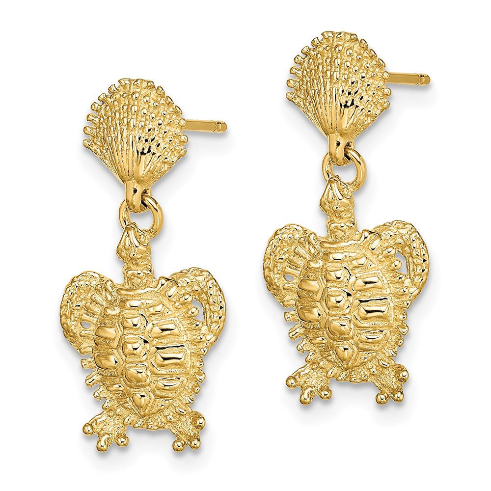 14k Yellow Gold Shell and Turtle Dangle Earrings