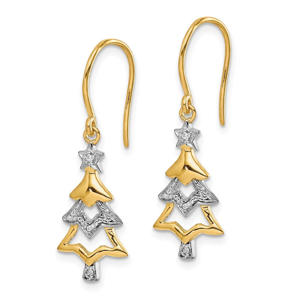 14k Yellow Gold and Rhodium Diamond Christmas Tree Dangle Earrings