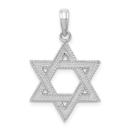 14k White Gold Engraved Star Of David Charm Pendant
