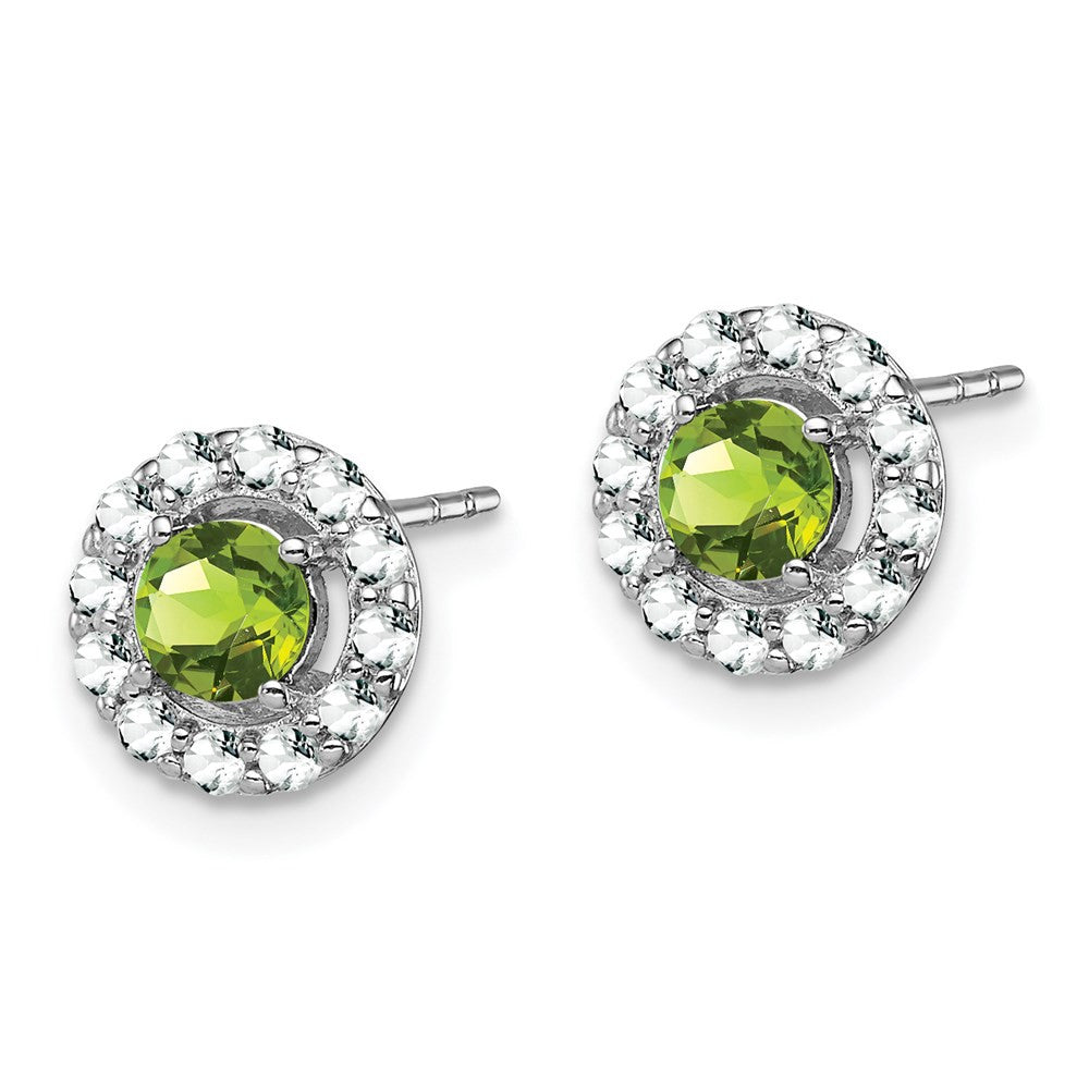 Sterling Silver Rhodium Plated White Topaz and Peridot Stud Earrings