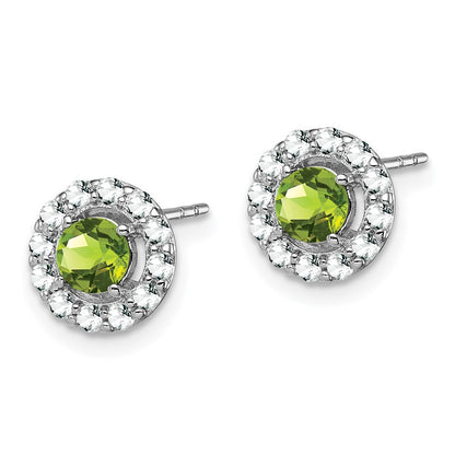 Sterling Silver Rhodium Plated White Topaz and Peridot Stud Earrings
