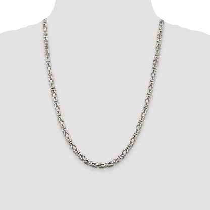Sterling Silver 5mm Byzantine Chain Necklace 24"
