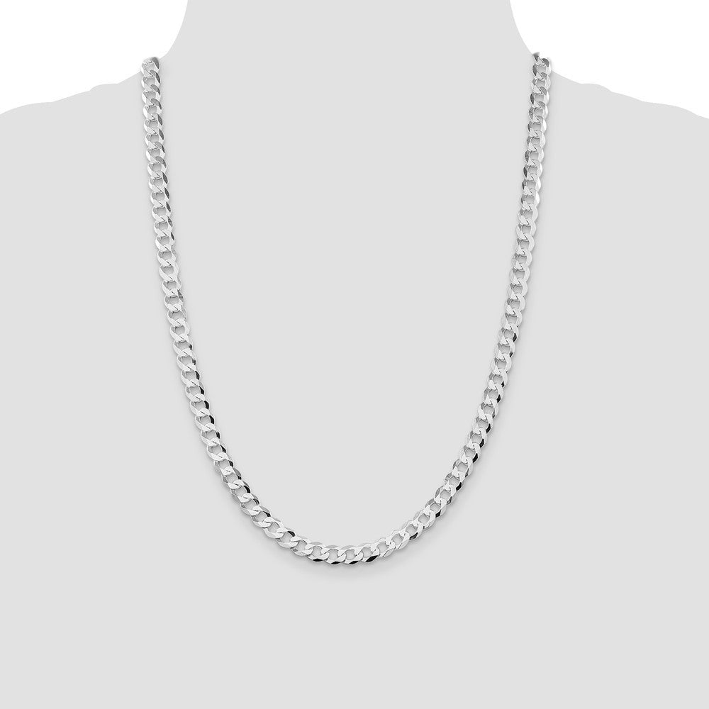 Sterling Silver Rhodium-plated 6.8mm Flat Curb Chain Necklace 24"