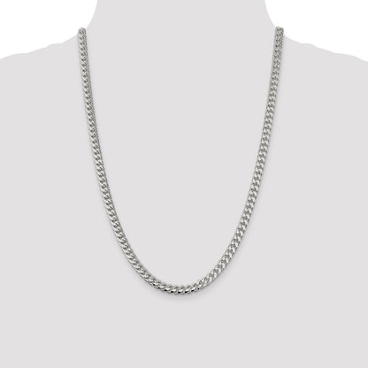 Sterling Silver 6mm Domed w/ Side Diamond-Cut Curb Chain Necklace 24"