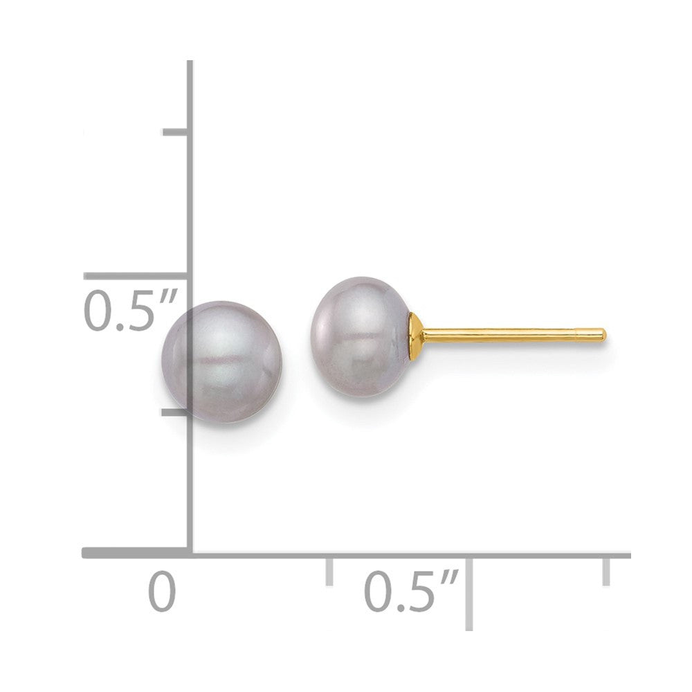 14k Yellow Gold 5-6mm Grey Button Freshwater Cultured Pearl Stud Earrings