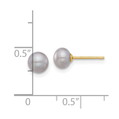 14k Yellow Gold 5-6mm Grey Button Freshwater Cultured Pearl Stud Earrings