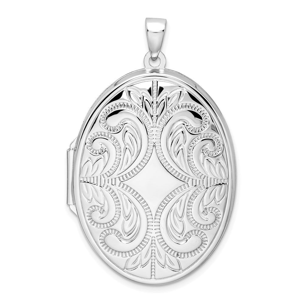 Sterling Silver Rhodium-plated Oval Scroll Locket Pendant