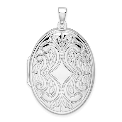 Sterling Silver Rhodium-plated Oval Scroll Locket Pendant