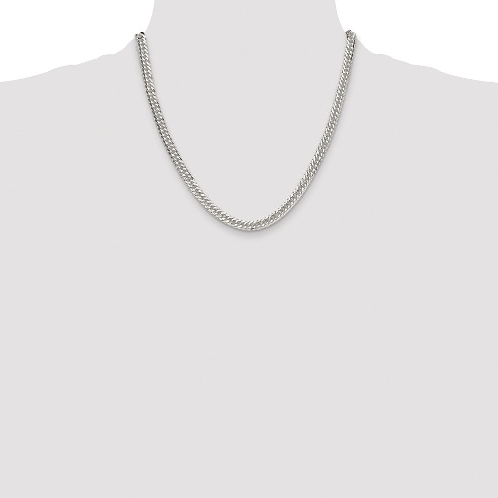 Sterling Silver Rhodium-plated Double Diamond-cut Curb Chain Necklace 20"