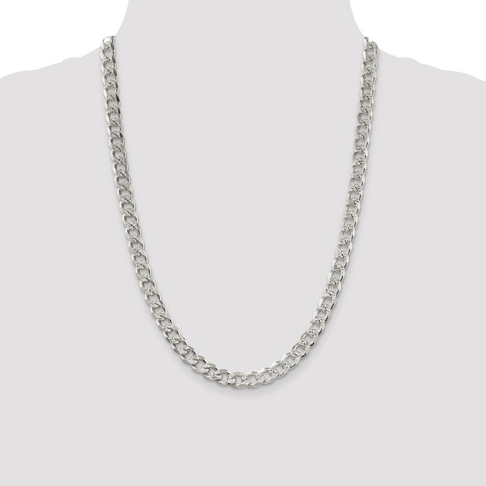 Sterling Silver 8.3mm Pav� Curb Chain Necklace 24"