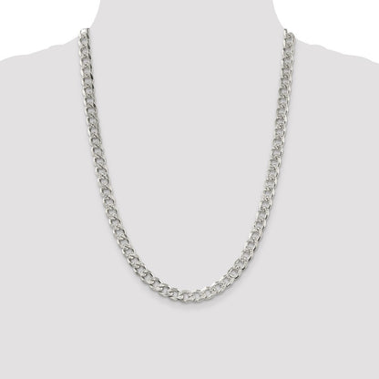 Sterling Silver 8.3mm Pav� Curb Chain Necklace 24"