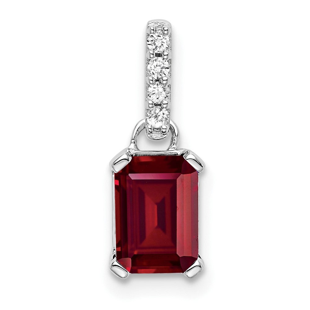14k White Gold Created Ruby and Diamond Pendant