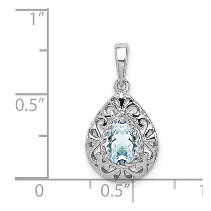 Sterling Silver Rhodium Plated Aquamarine Teardrop Pendant
