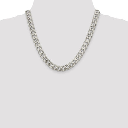 Sterling Silver 10.5mm Domed w/ Side Diamond-Cut Curb Chain Necklace 20"