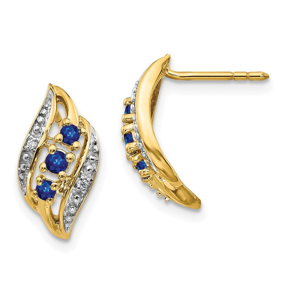 14k Yellow Gold Gold w/ Sapphire and Diamond Polished Drop & Dangle Earrings