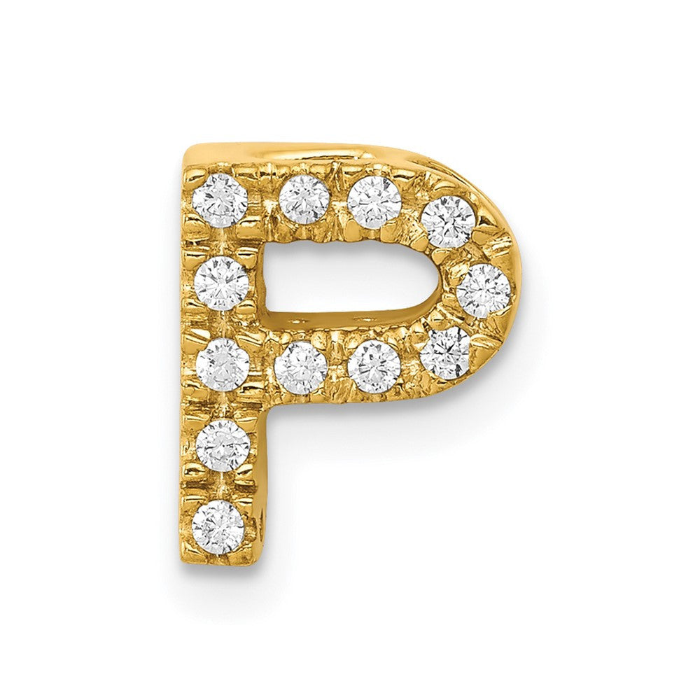 14k Yellow Gold Diamond Letter P Initial Charm Pendant