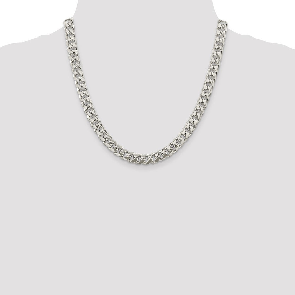 Sterling Silver 8.5mm Domed w/ Side Diamond-Cut Curb Chain Necklace 20"