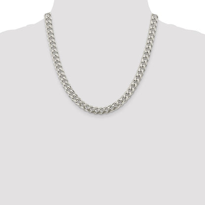 Sterling Silver 8.5mm Domed w/ Side Diamond-Cut Curb Chain Necklace 20"