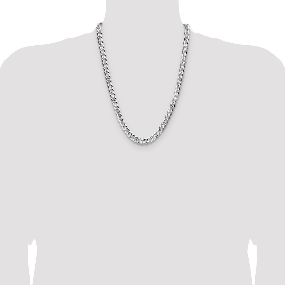 Sterling Silver 7.9mm Flat Diamond-Cut Pave Curb Chain Necklace 24"