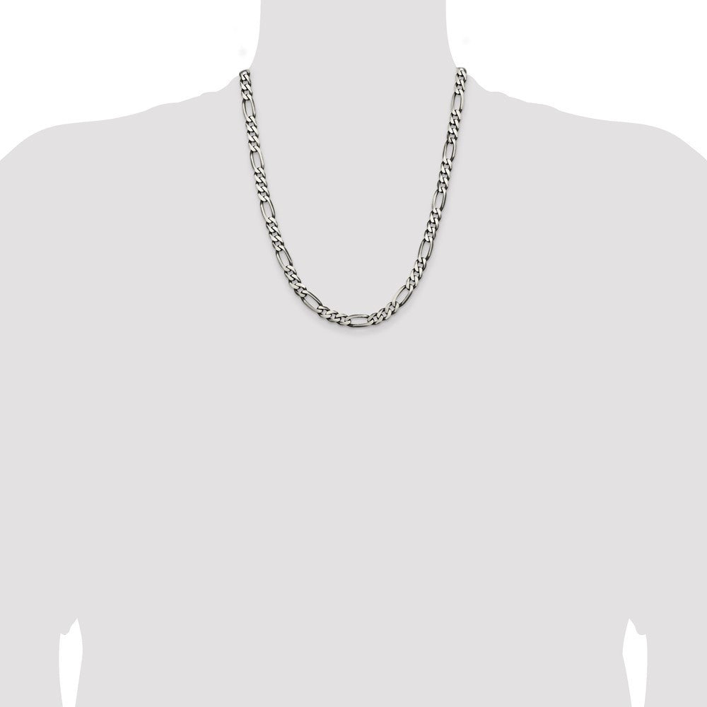 Sterling Silver Antiqued 6.5mm Figaro Chain Necklace 22"