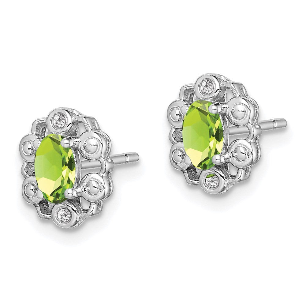 Sterling Silver Rhodium-plated Peridot & Diam. Button Stud Earrings