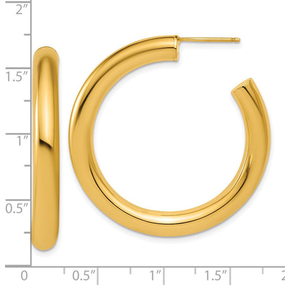 14k Yellow Gold Polished 5.0 x 40mm Tube C-Hoop Earrings
