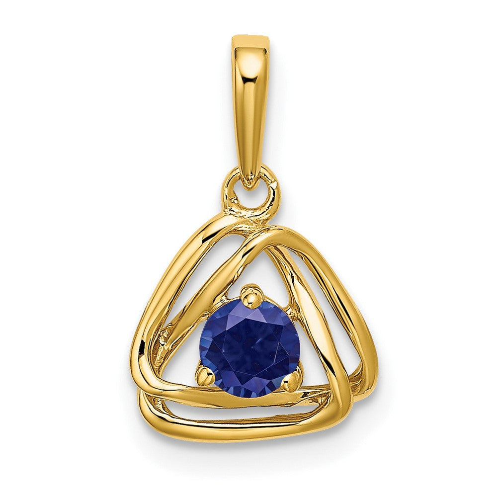 14k Yellow Gold Created Sapphire Triangle Pendant
