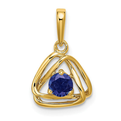 14k Yellow Gold Created Sapphire Triangle Pendant