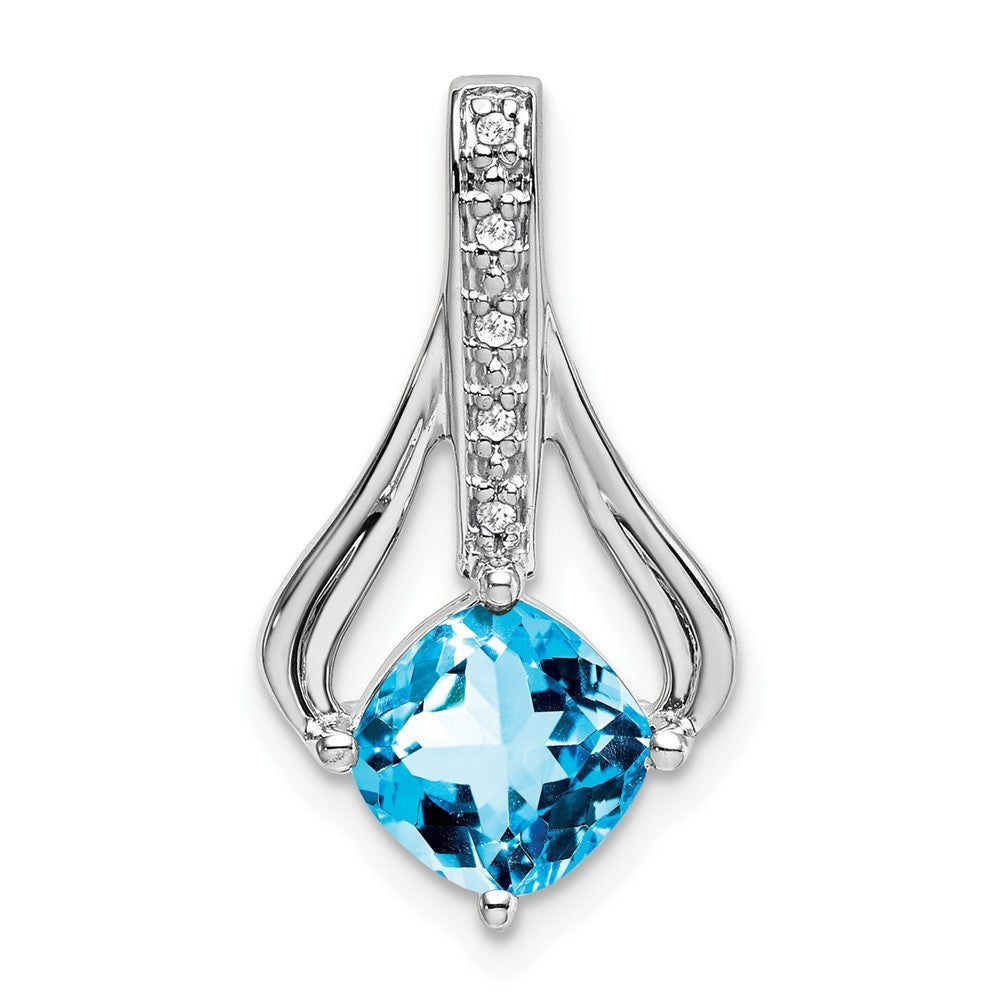 14k White Gold Blue Topaz and Diamond Pendant