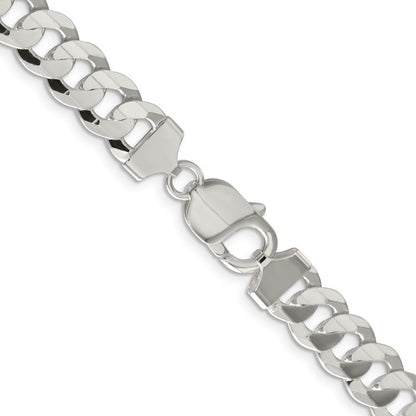 Sterling Silver 9.75mm Concave Beveled Curb Chain Necklace 20"