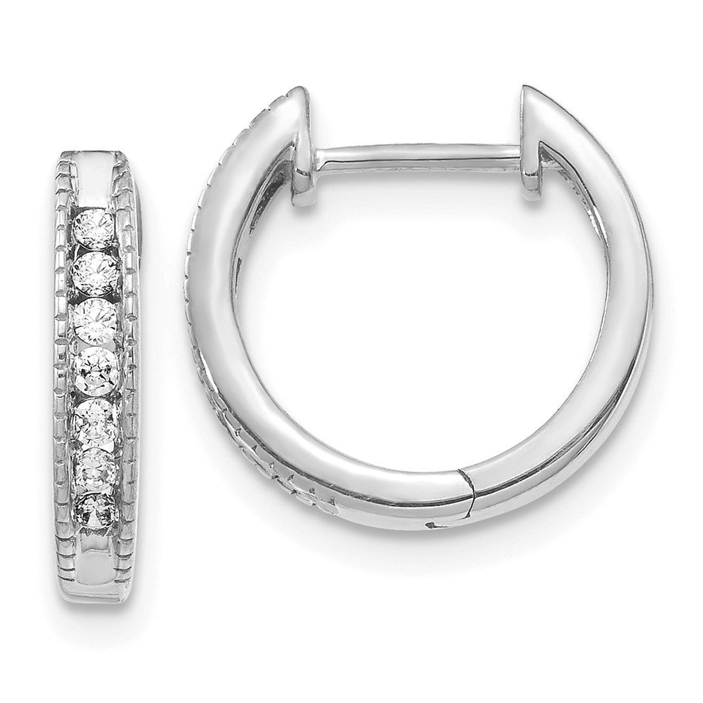 14k White Gold Diamond Hinged Hoop Earrings