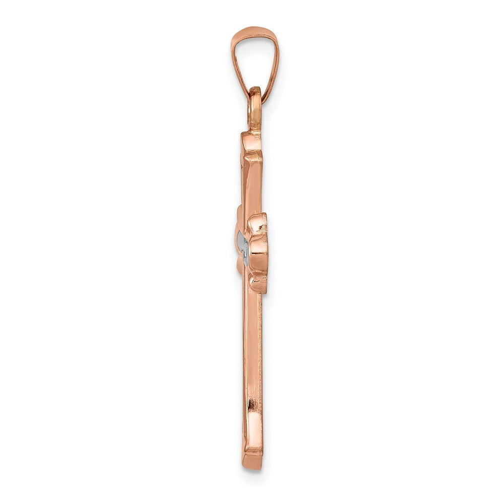 14K Rose Gold White Rhodium Cross Pendant