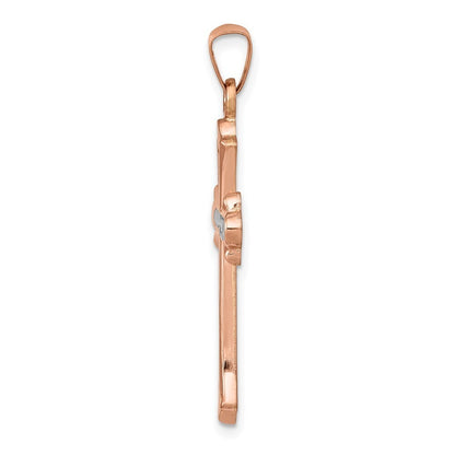 14K Rose Gold White Rhodium Cross Pendant