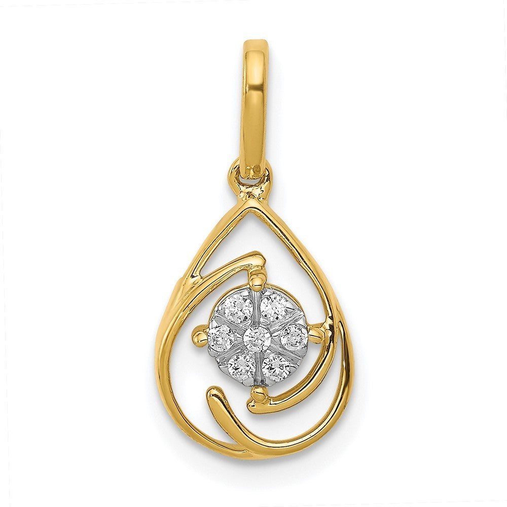 14k Yellow Gold Polished 1/15ct. Diamond Fancy Teardrop Pendant