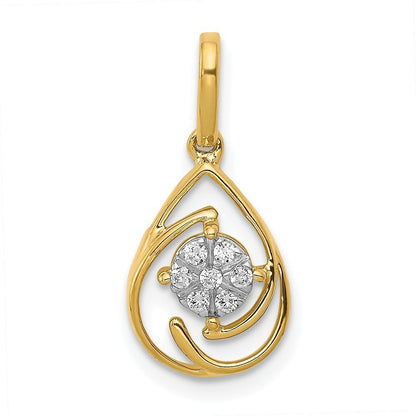 14k Yellow Gold Polished 1/15ct. Diamond Fancy Teardrop Pendant